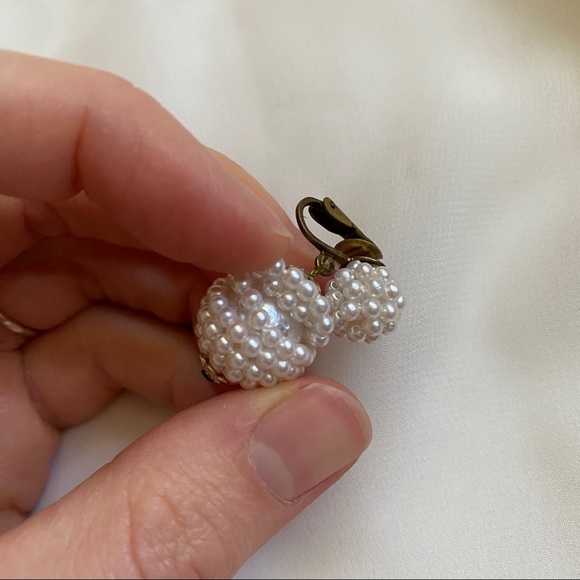 VTG Ivory Mini Pearl Wrapped Double Ball Earrings - Picture 2 of 5